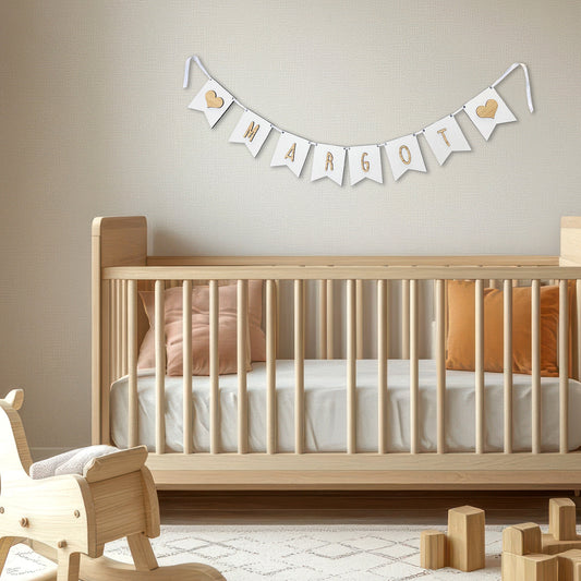 Personalised White Wood Name Bunting - Nursery or Child's Room Decor - Add any Name