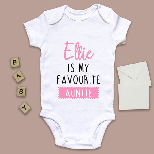 Personalised Favourite Auntie / Uncle Baby Grow Vest - Add any Name - Pink