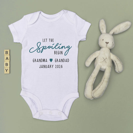Personalised Let the Spoiling Begin Baby Grow Vest Grandparents