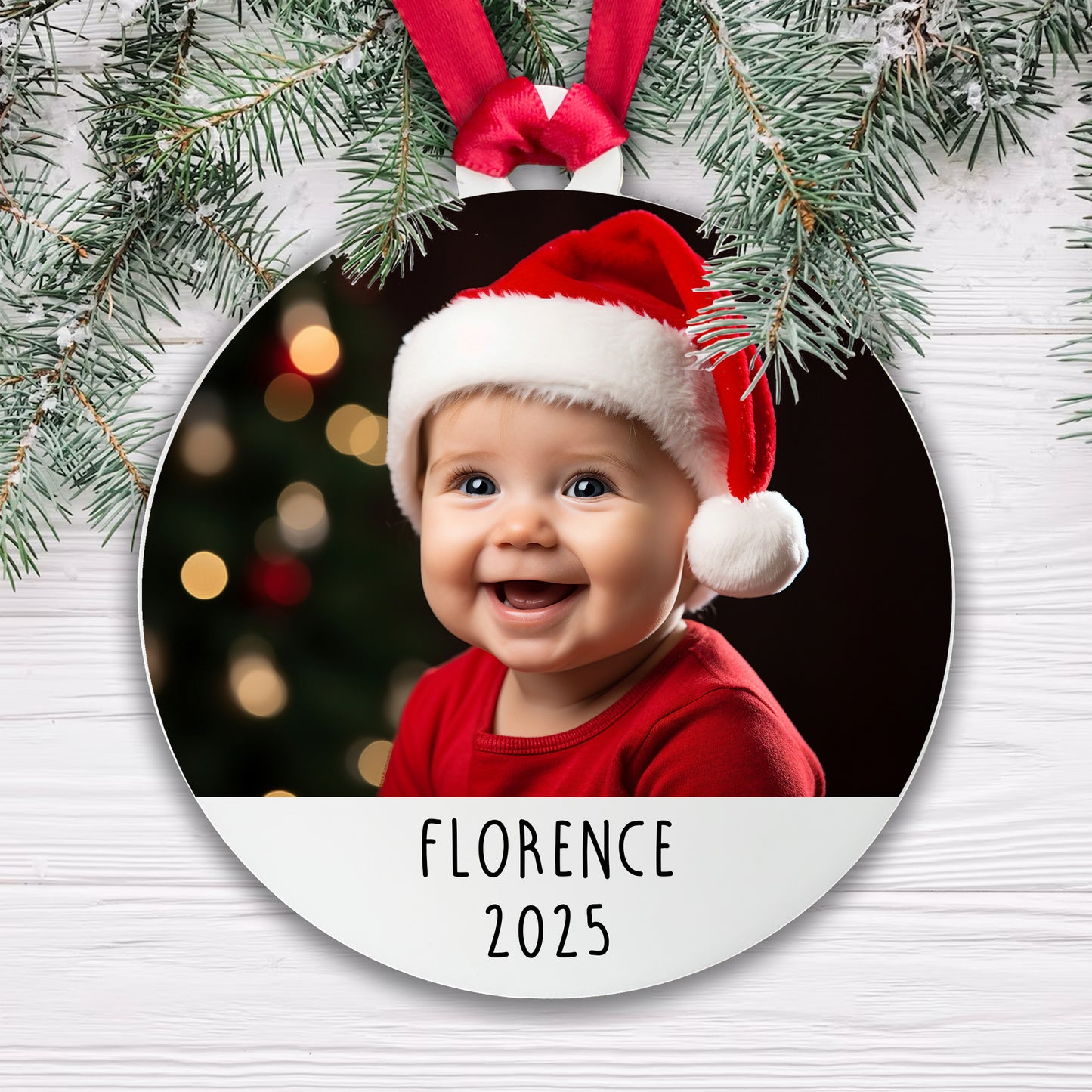 Personalised Baby Photo Acrylic Bauble - Add your baby's Name, Year and Photo!