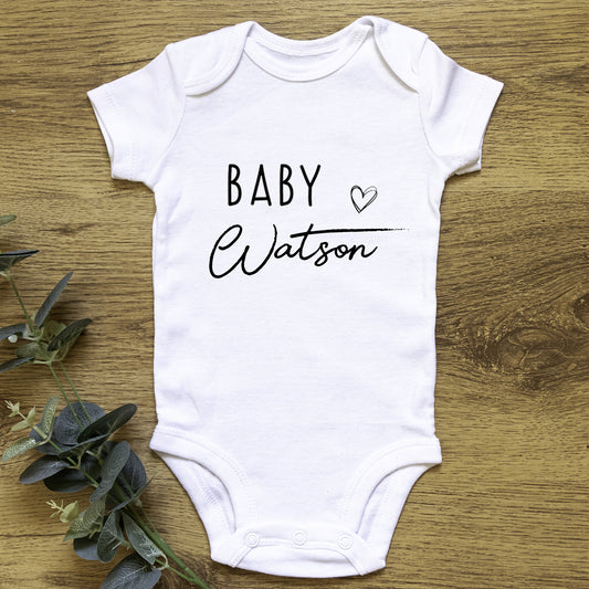 Personalised Baby Surname with Heart Baby Grow Vest