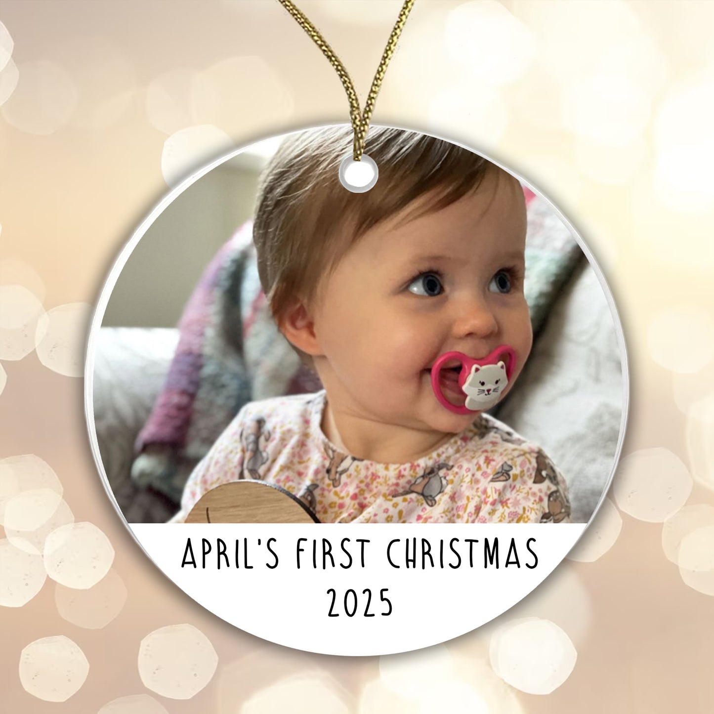 Personalised First Christmas Bauble Baby Photo Ceramic - Add the Year, Your Baby's Name and their photo!