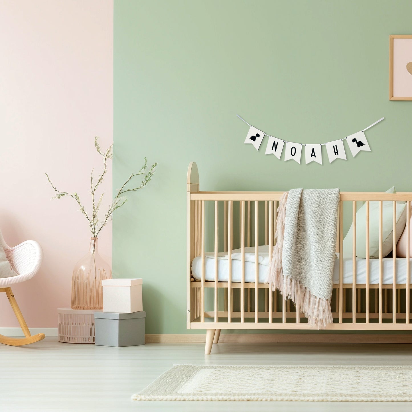 Personalised White Wood Name Bunting - Nursery or Child's Room Decor - Add any Name