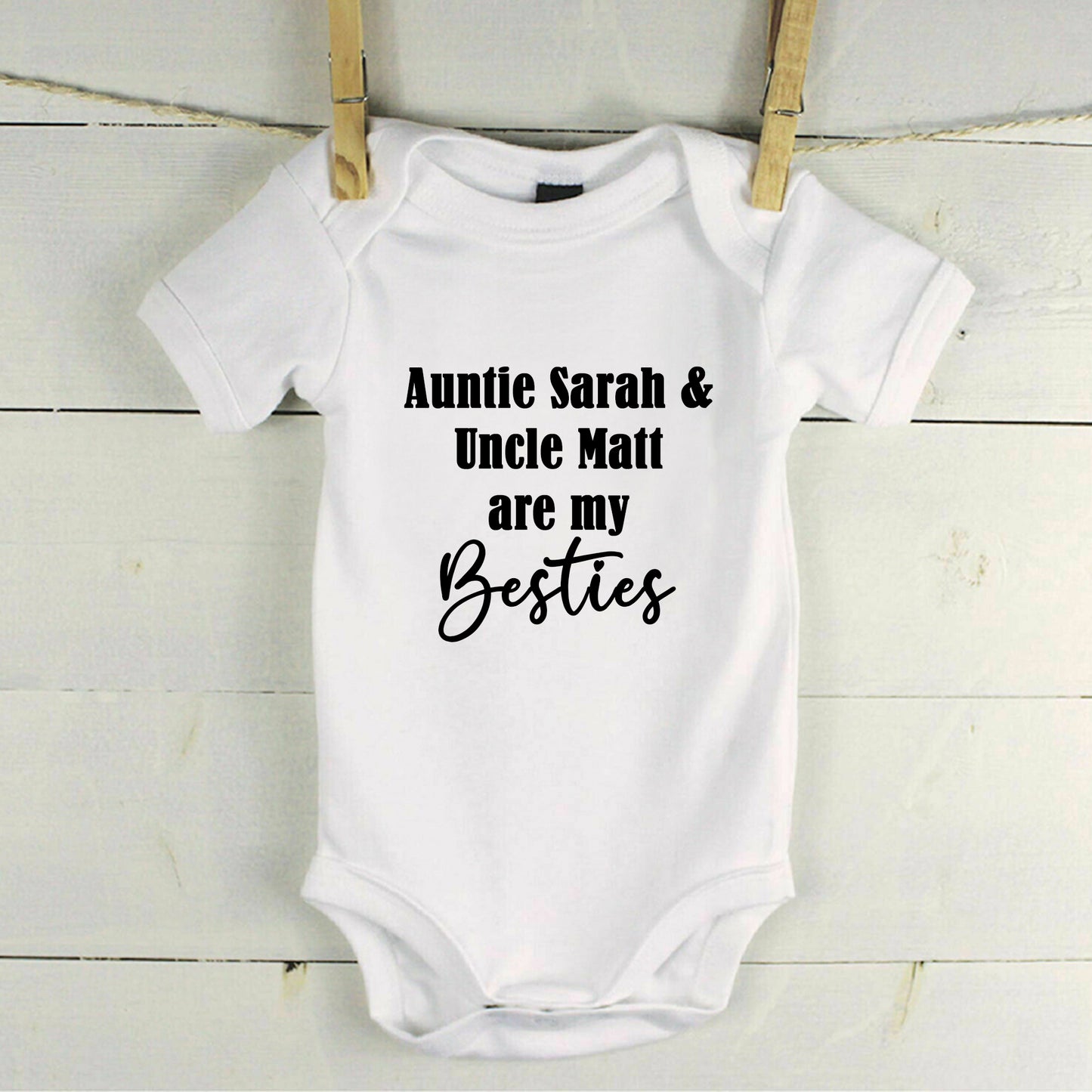 Personalised Auntie & Uncle are my Besties Baby Grow Vest