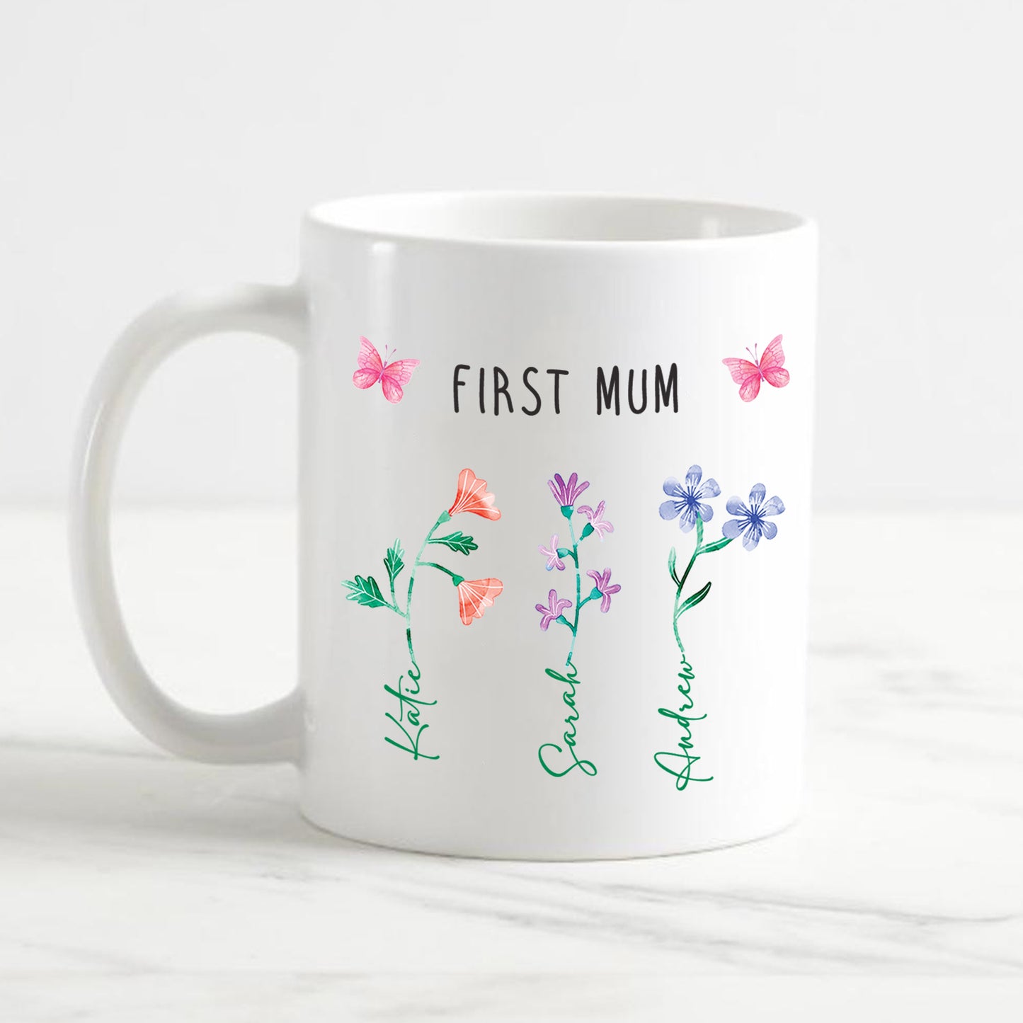 Personalised 'First Mum - Now Grandma' Flowers Mug - Mothers Day Gift for Mum and Grandma with Kids Names