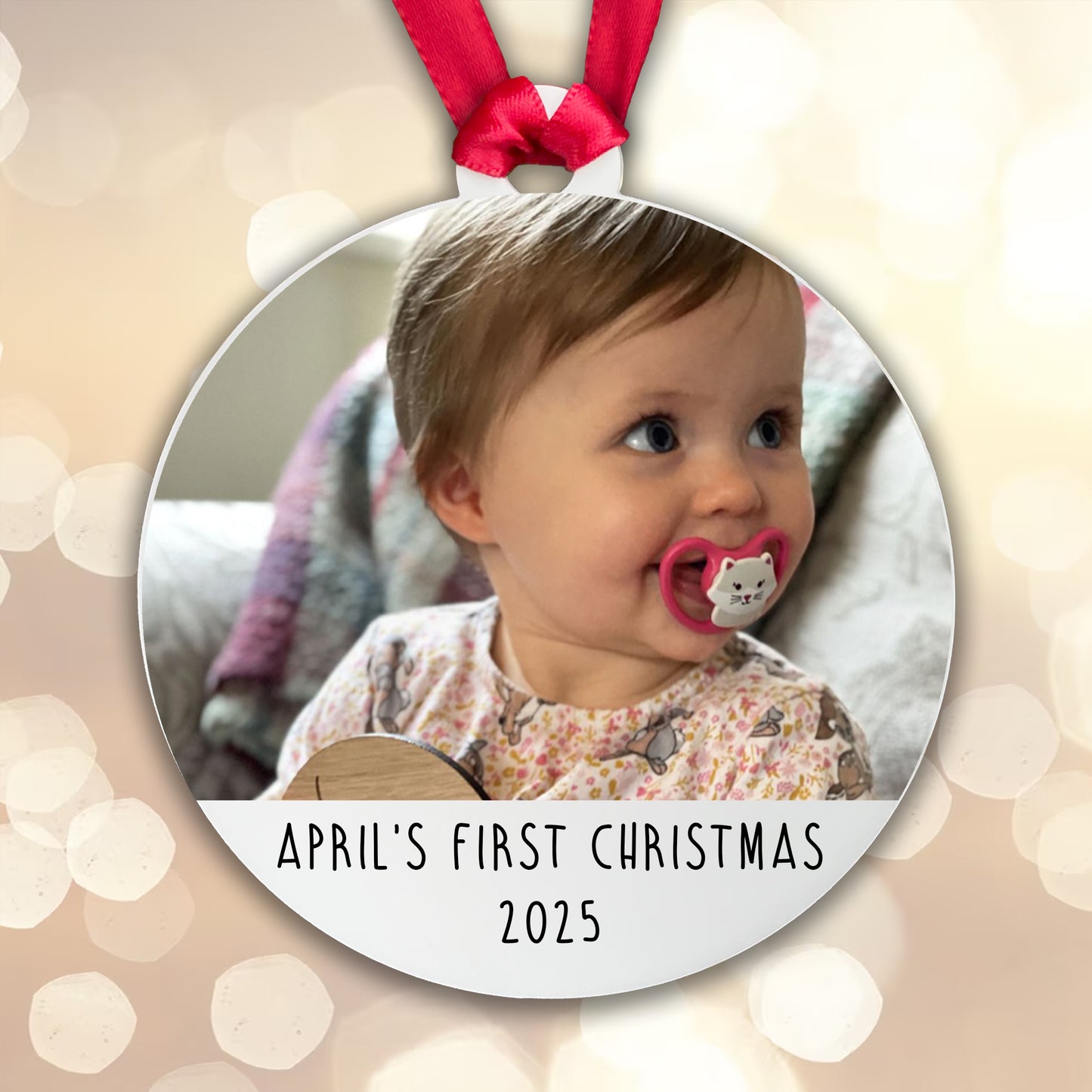 Personalised First Christmas Bauble Baby Photo Acrylic - Add the Year, Your Baby's Name and their photo!