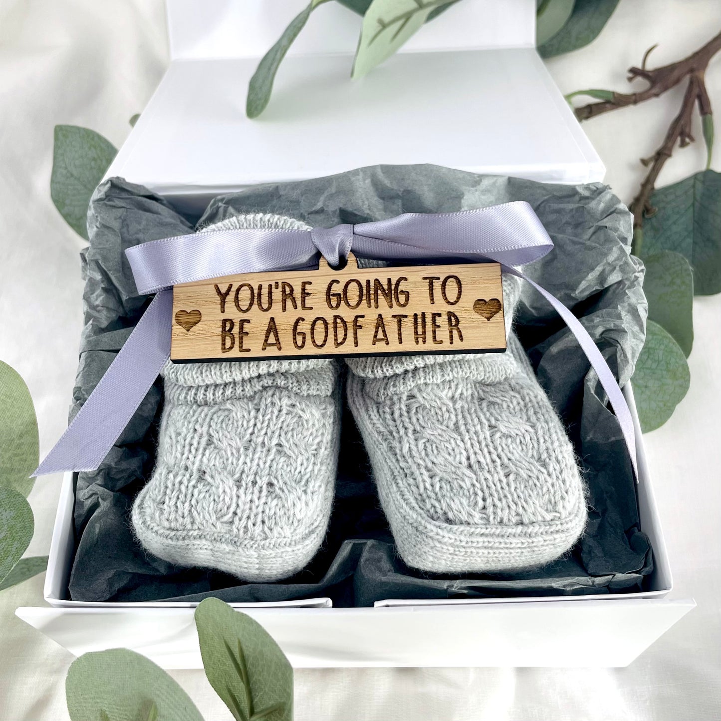 Guess What 'You're going to be a..' Pregnancy Announcement Grey Booties - Choose any Role