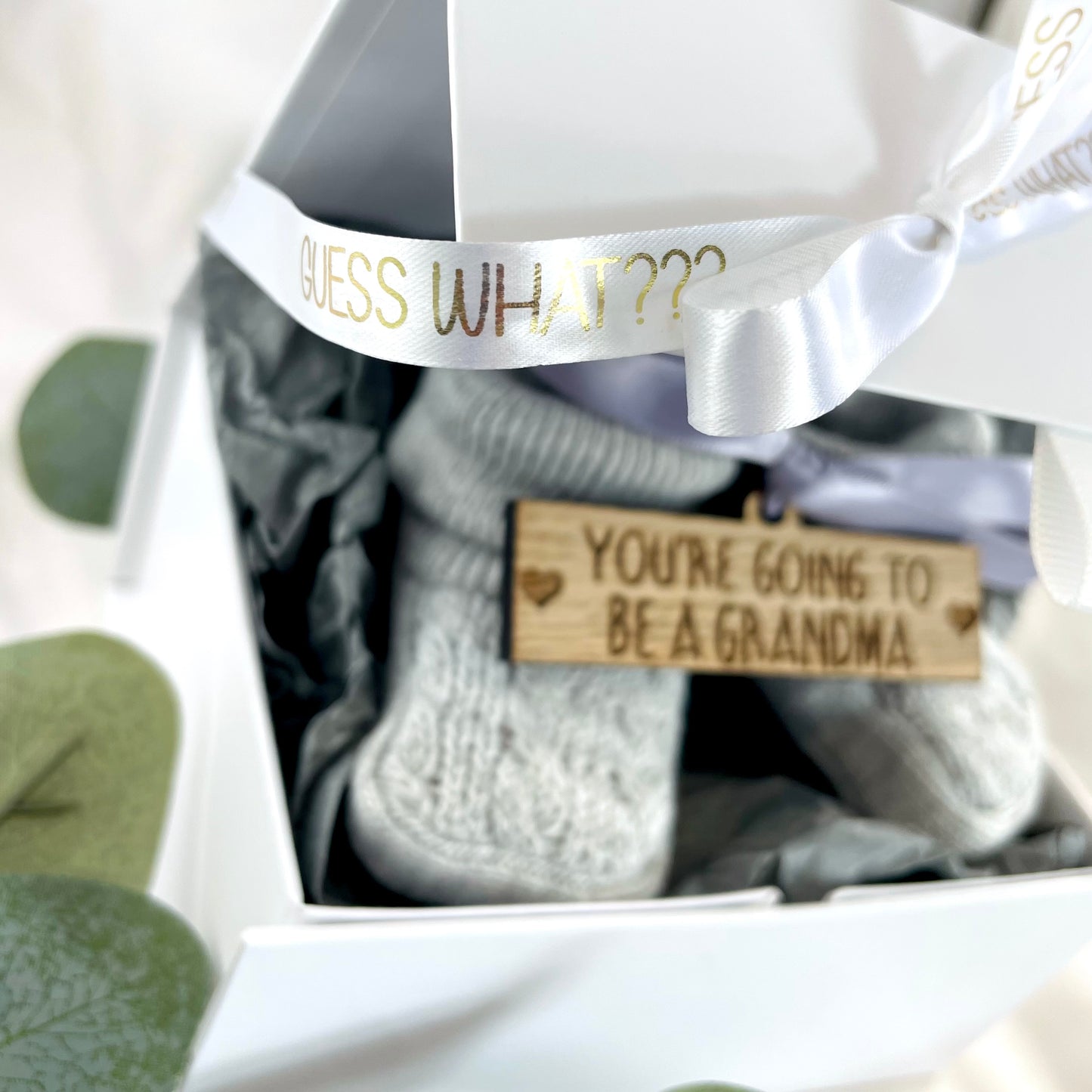 Guess What 'You're going to be a..' Pregnancy Announcement Grey Booties - Choose any Role
