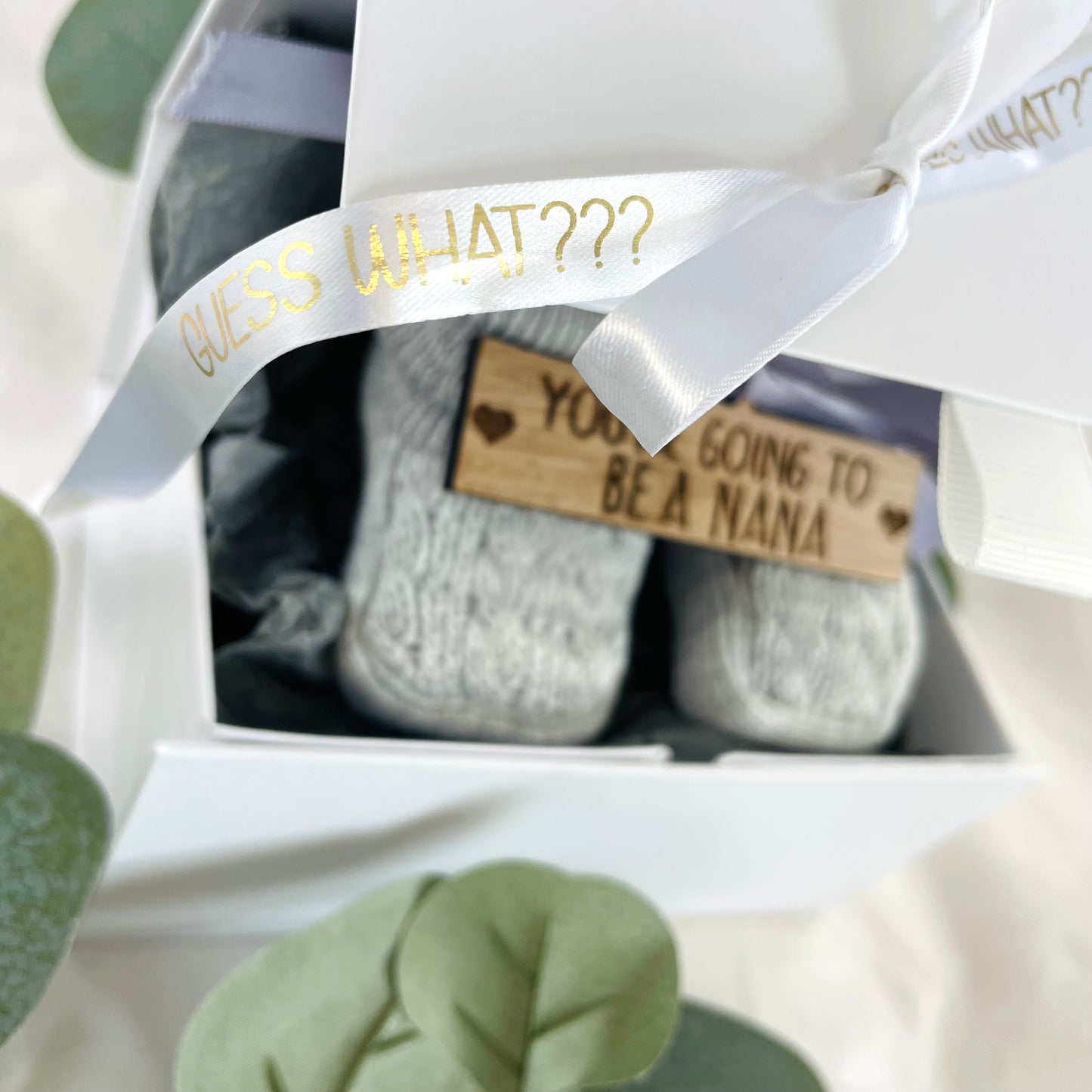 Guess What 'You're going to be a..' Pregnancy Announcement Grey Booties - Choose any Role