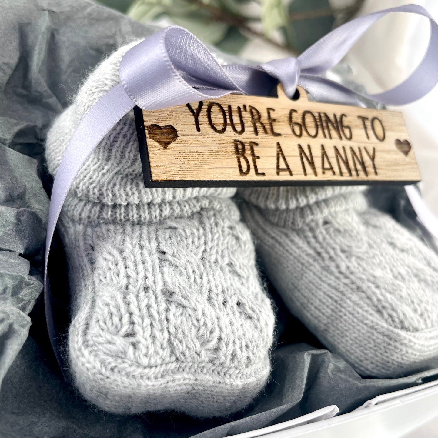 Guess What 'You're going to be a..' Pregnancy Announcement Grey Booties - Choose any Role