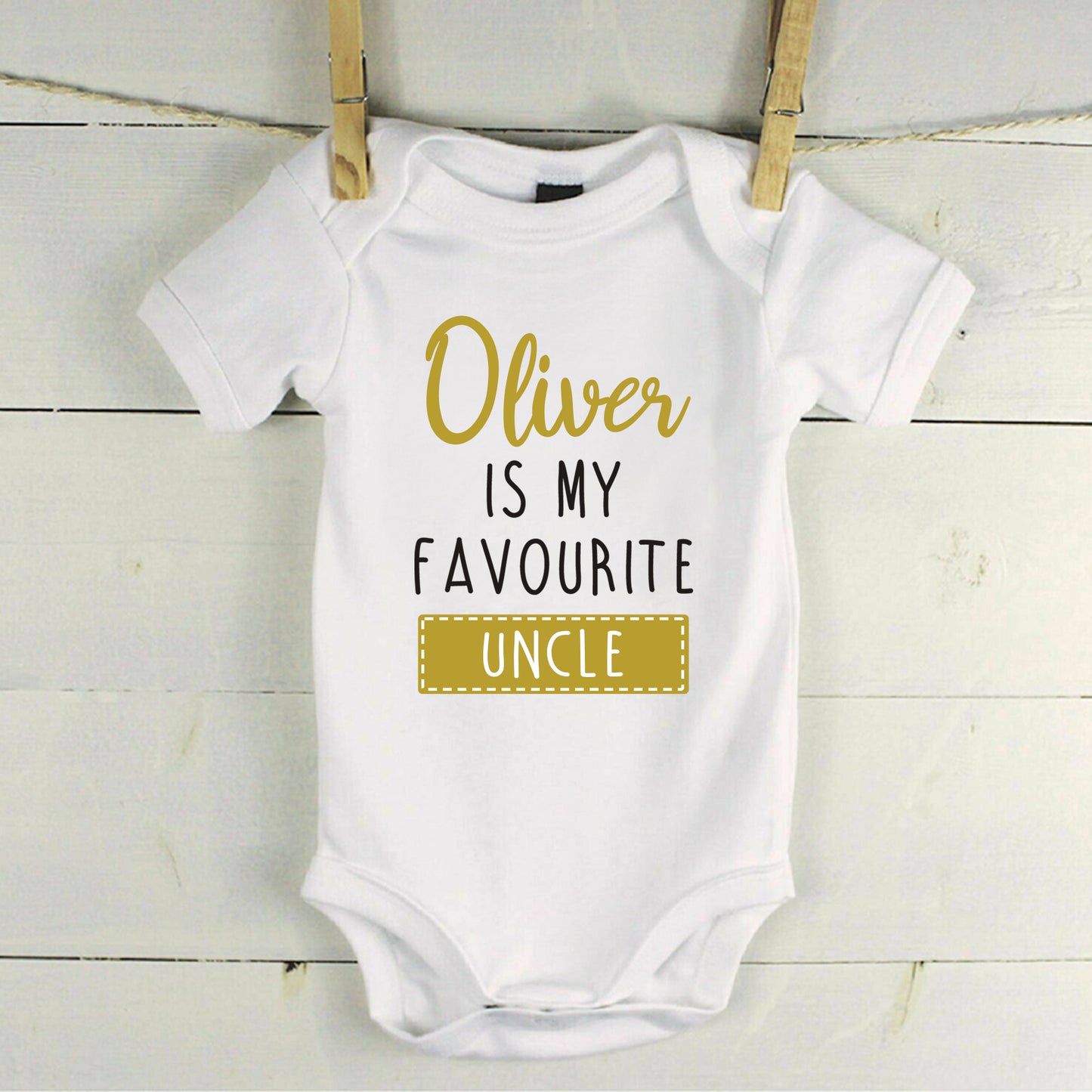 Personalised Favourite Auntie / Uncle Baby Grow Vest - Add any Name - Gold