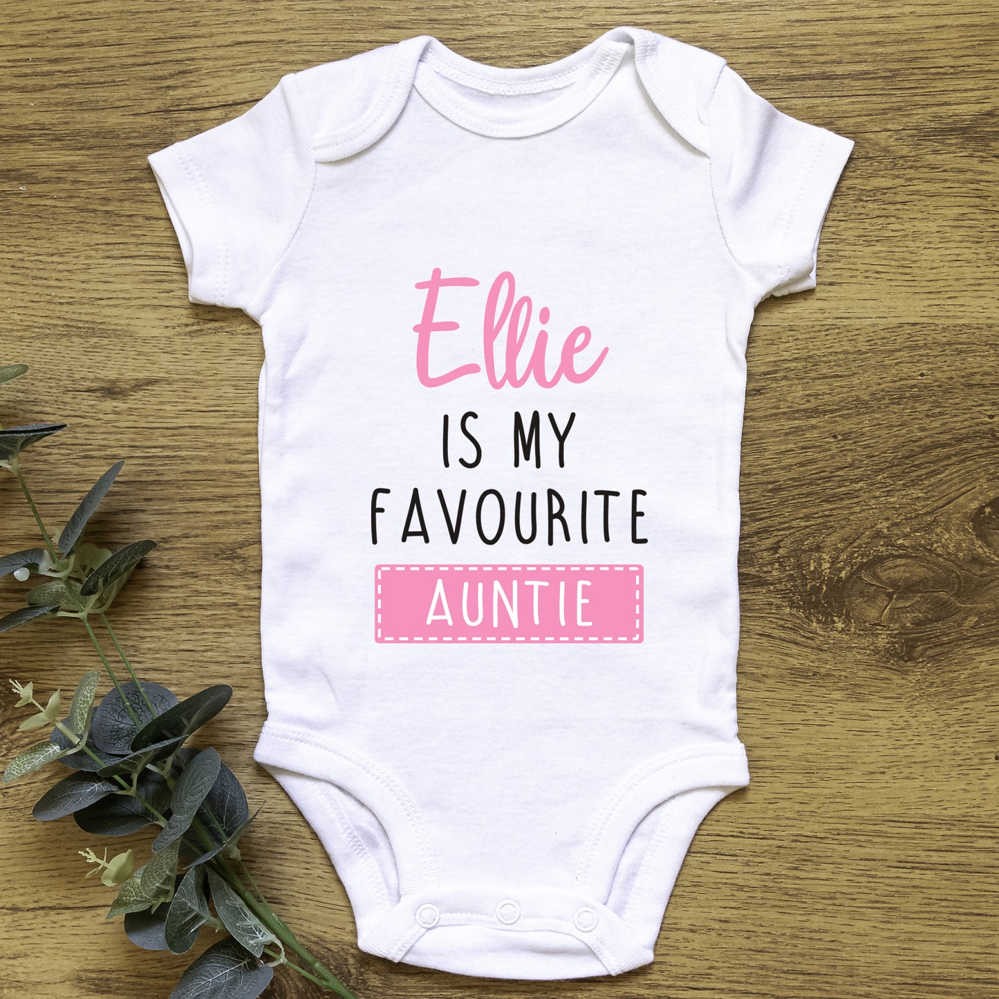 Personalised Favourite Auntie / Uncle Baby Grow Vest - Add any Name - Pink
