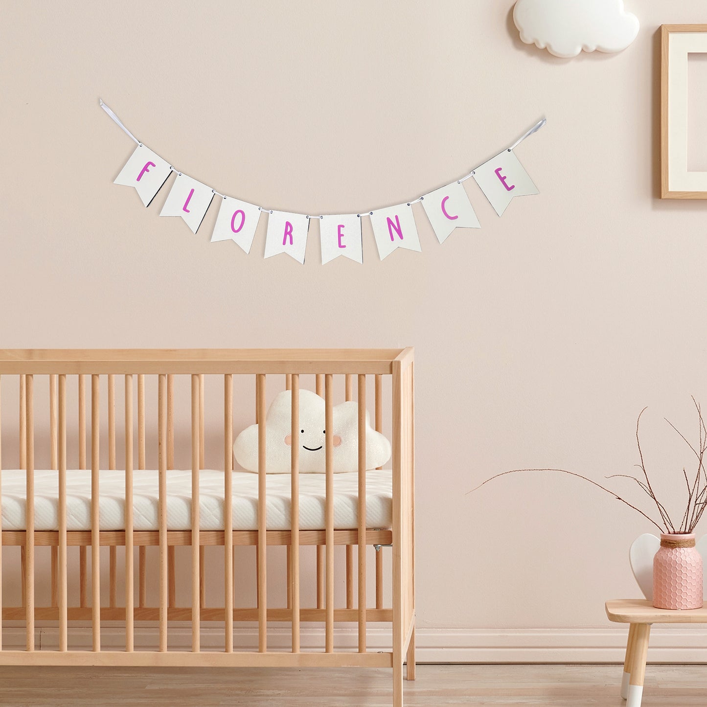 Personalised White Wood Name Bunting - Nursery or Child's Room Decor - Add any Name