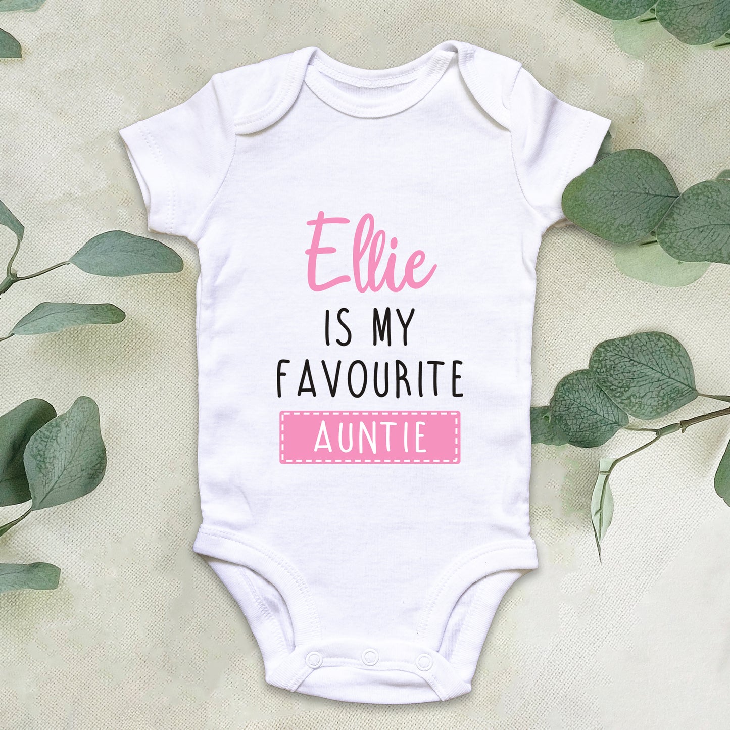 Personalised Favourite Auntie / Uncle Baby Grow Vest - Add any Name - Pink