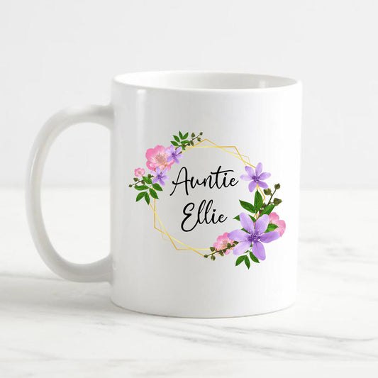 Personalised Auntie Gift Flower Mug - Add any Name
