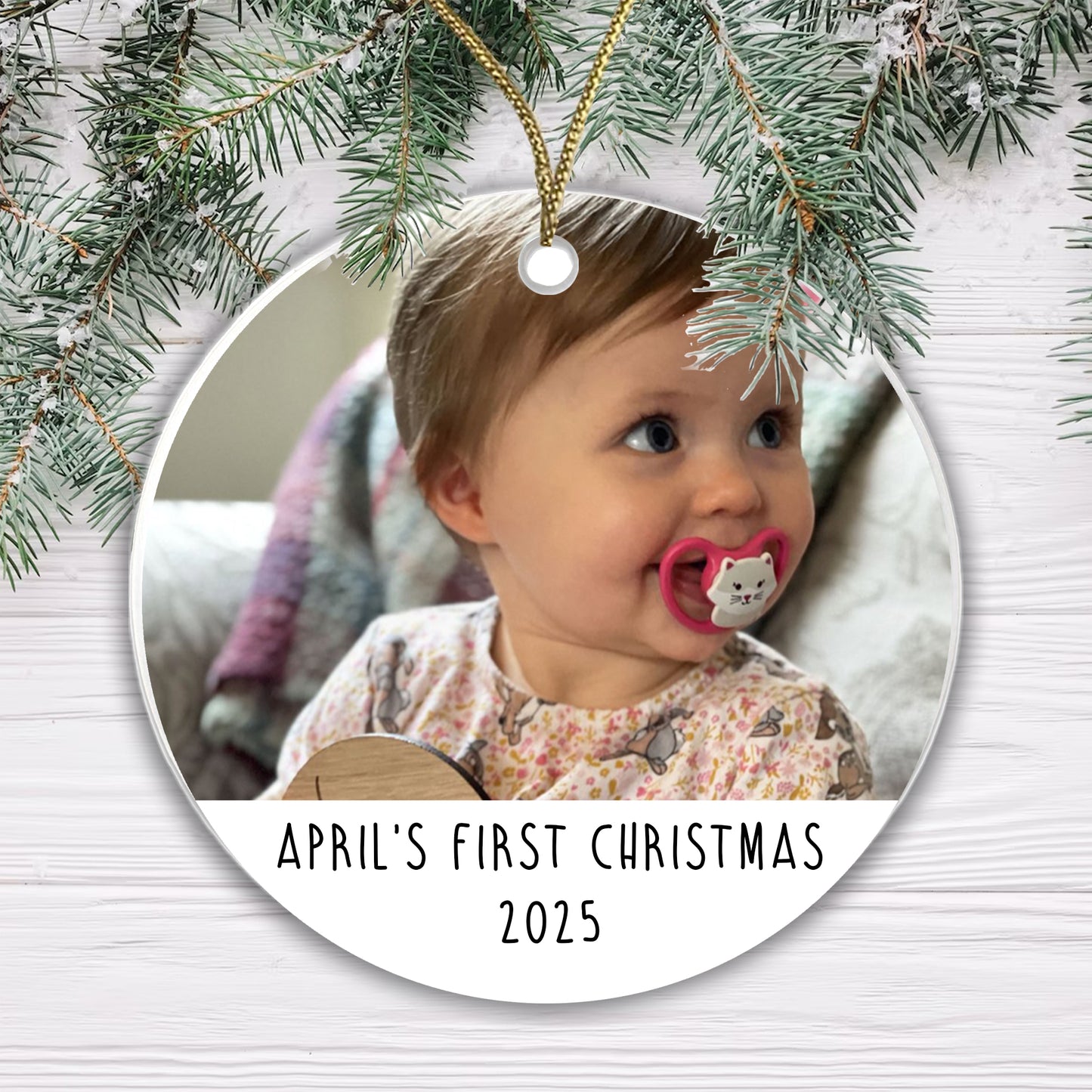 Personalised First Christmas Bauble Baby Photo Ceramic - Add the Year, Your Baby's Name and their photo!
