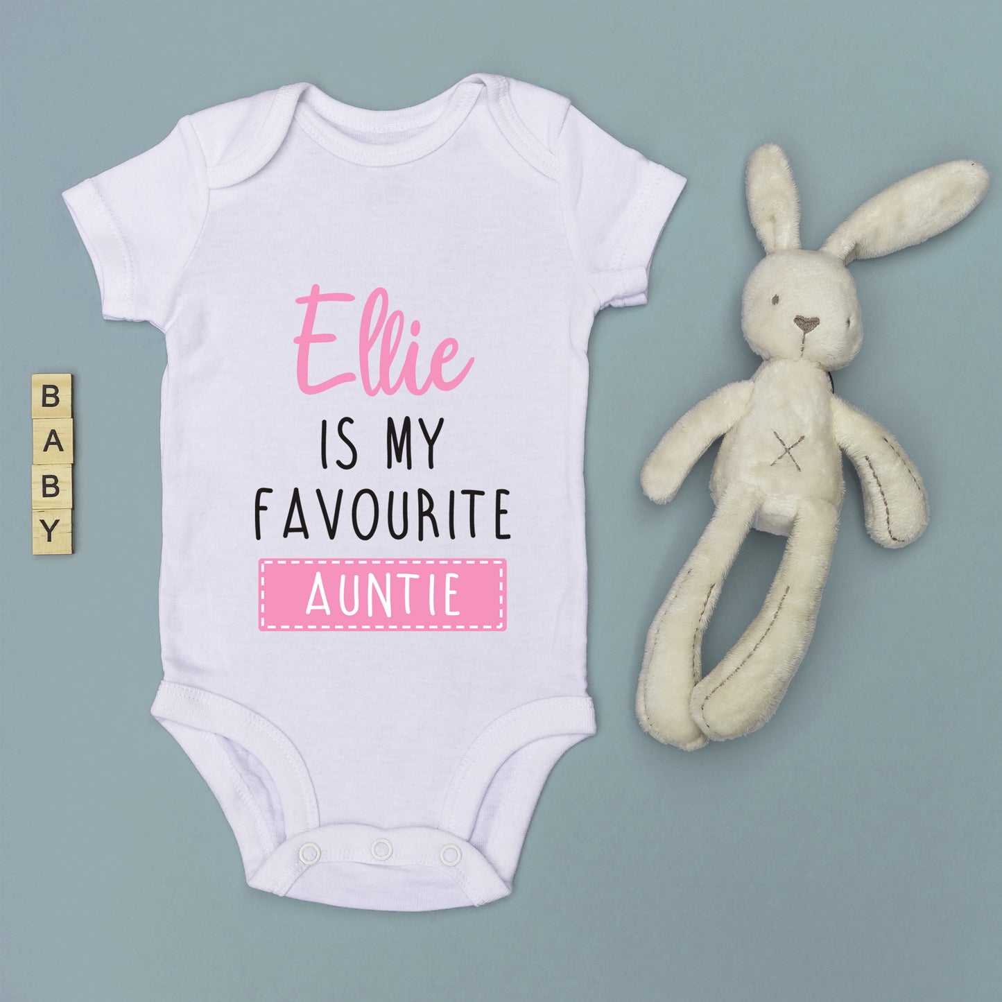 Personalised Favourite Auntie / Uncle Baby Grow Vest - Add any Name - Pink
