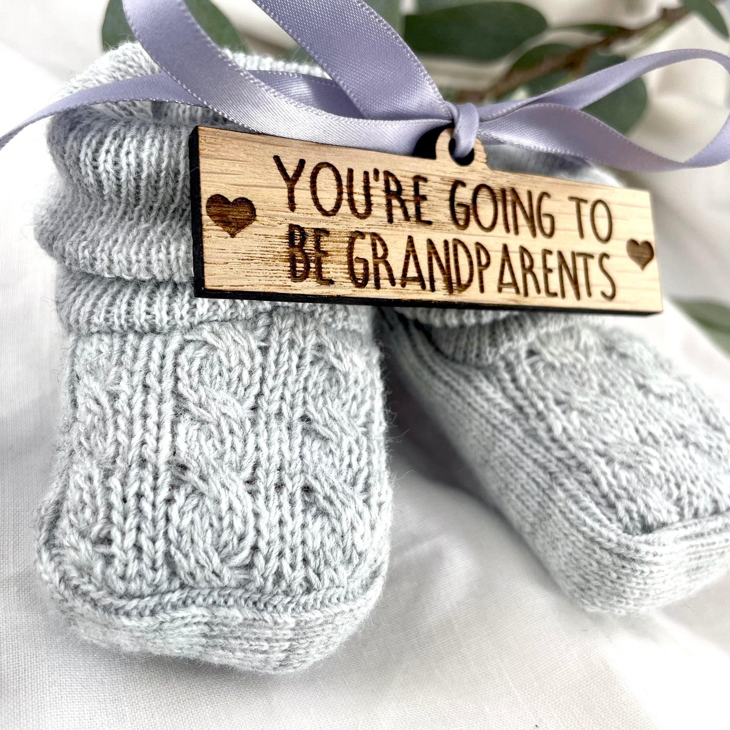Guess What 'You're going to be Grandparents' Pregnancy Announcement Gift Boxed Grey Booties