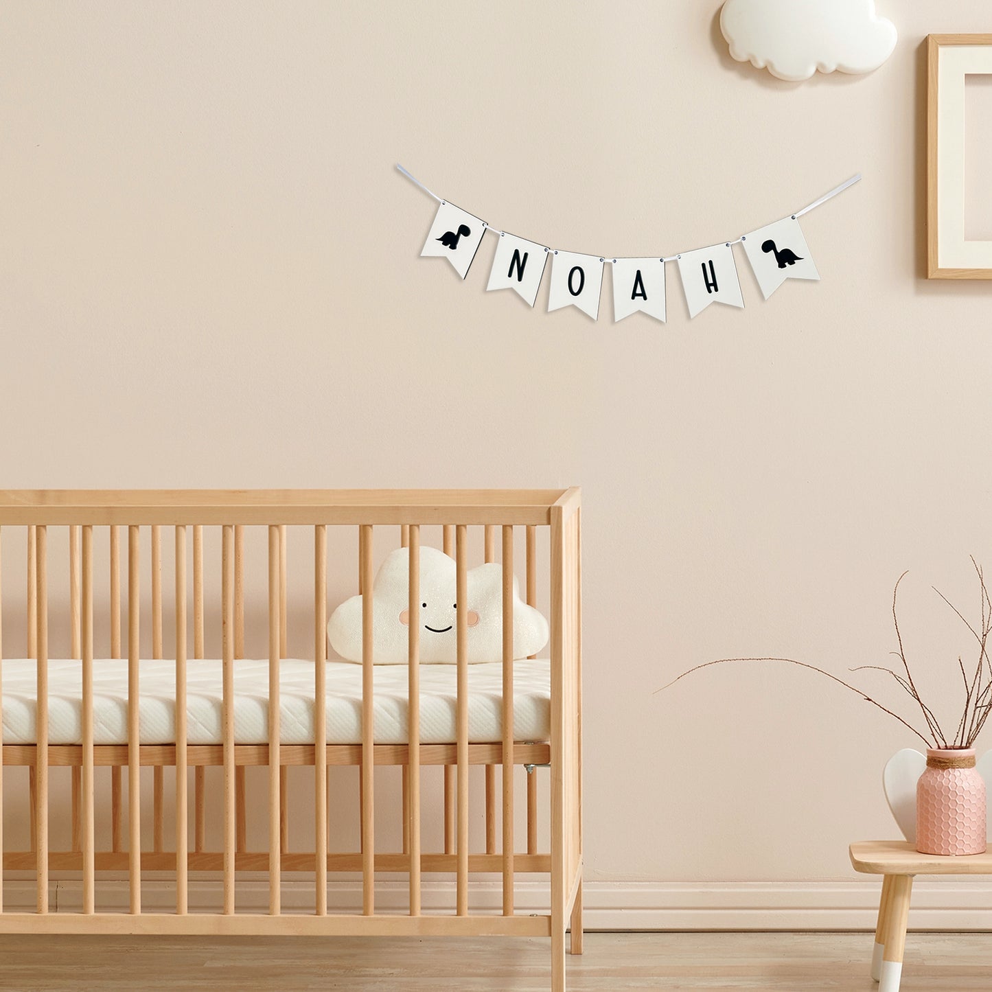 Personalised White Wood Name Bunting - Nursery or Child's Room Decor - Add any Name