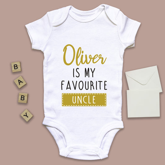 Personalised Favourite Auntie / Uncle Baby Grow Vest - Add any Name - Gold