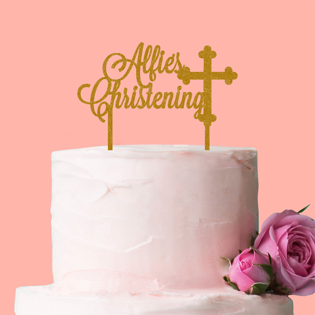 Personalised Christening Cake Topper with Cross - Add your Child's Name