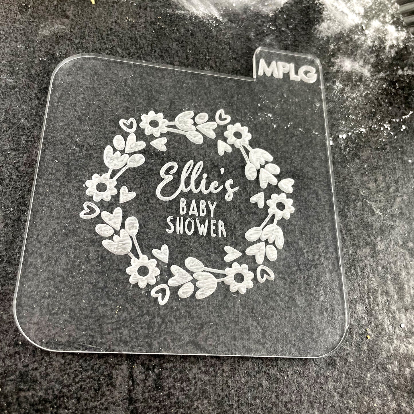 Personalised Baby Shower Icing Stamp Embosser for Biscuits, Cookies, Cupcakes - Flowers & Hearts