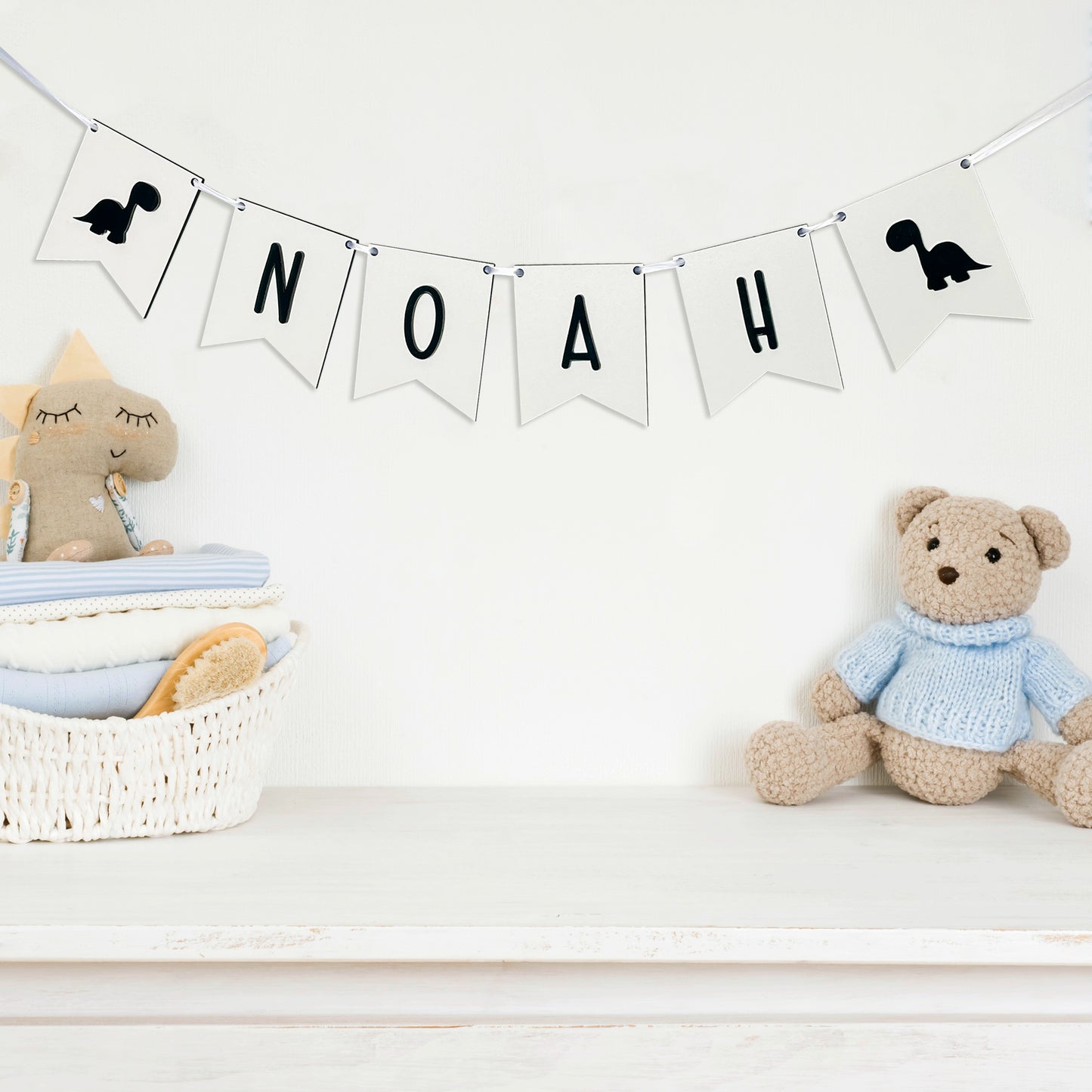 Personalised White Wood Name Bunting - Nursery or Child's Room Decor - Add any Name