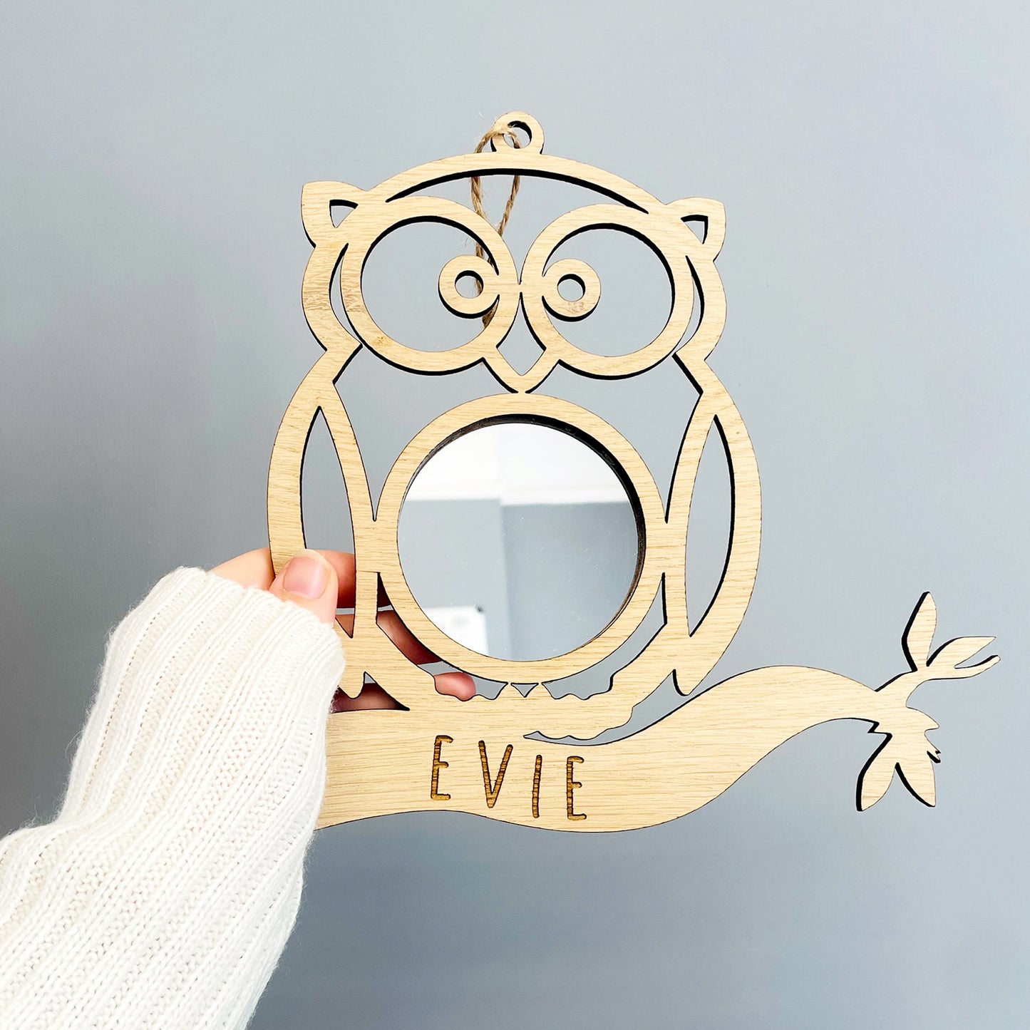 Personalised Owl Mirror Oak Wood - New Baby Gift - Nursery Decor - Bedroom Decor - Animal Room Accessories