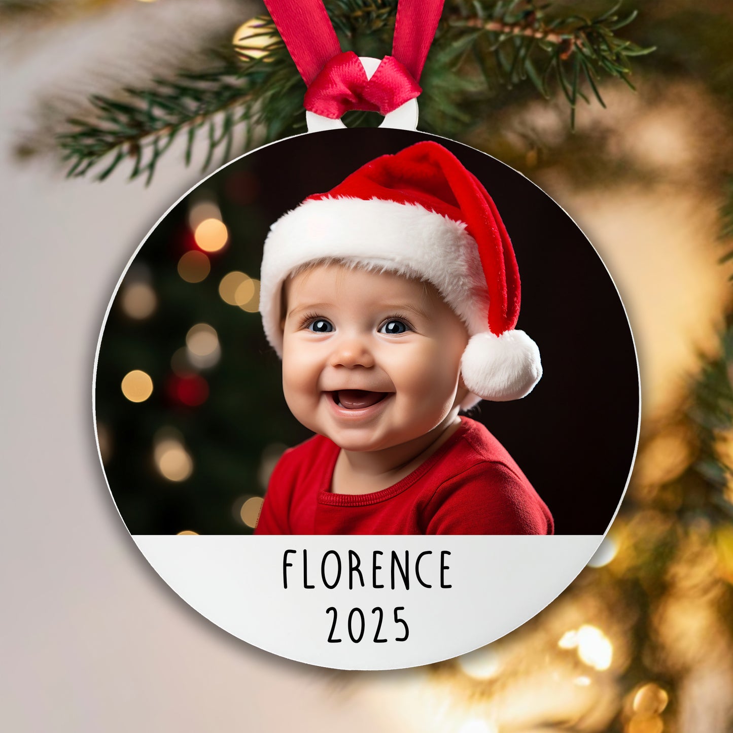 Personalised Baby Photo Acrylic Bauble - Add your baby's Name, Year and Photo!