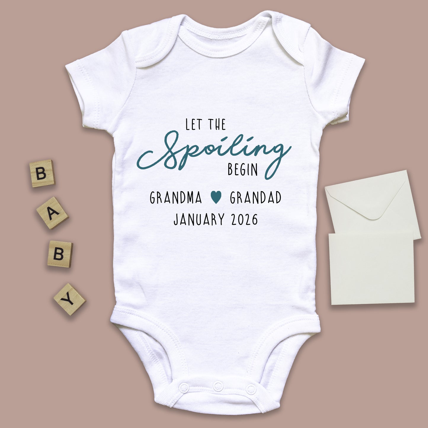 Personalised Let the Spoiling Begin Baby Grow Vest Grandparents