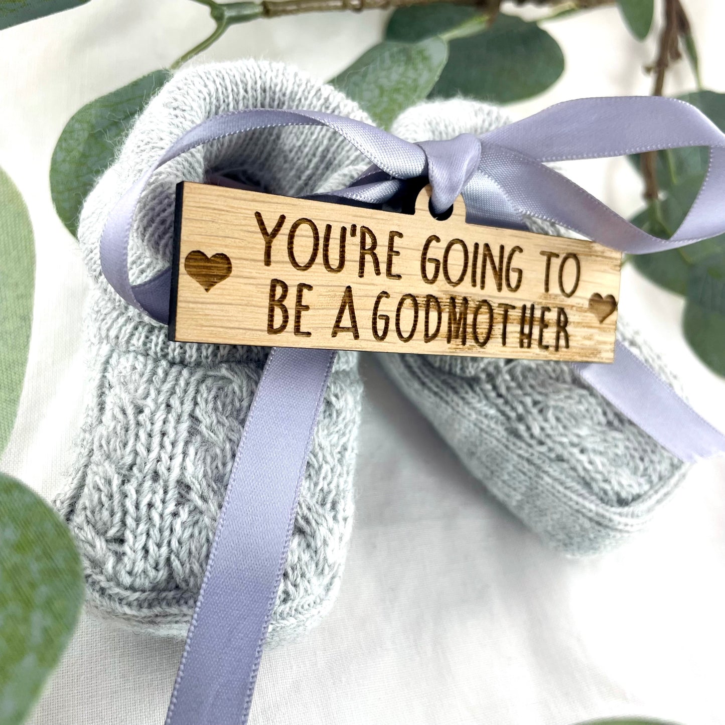 Guess What 'You're going to be a Godmother' Pregnancy Announcement Gift Boxed Grey Booties