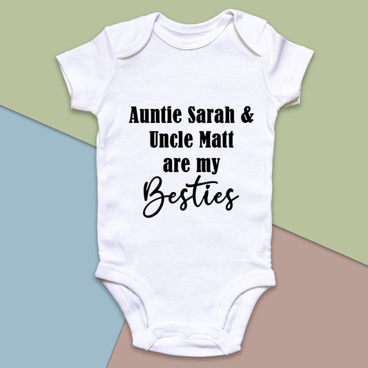 Personalised Auntie & Uncle are my Besties Baby Grow Vest