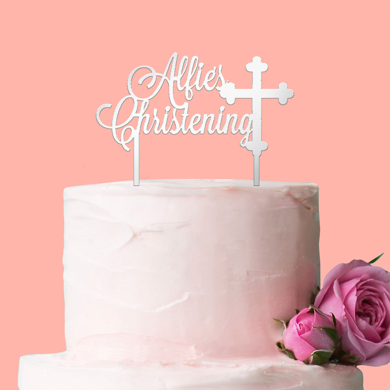 Personalised Christening Cake Topper with Cross - Add your Child's Name
