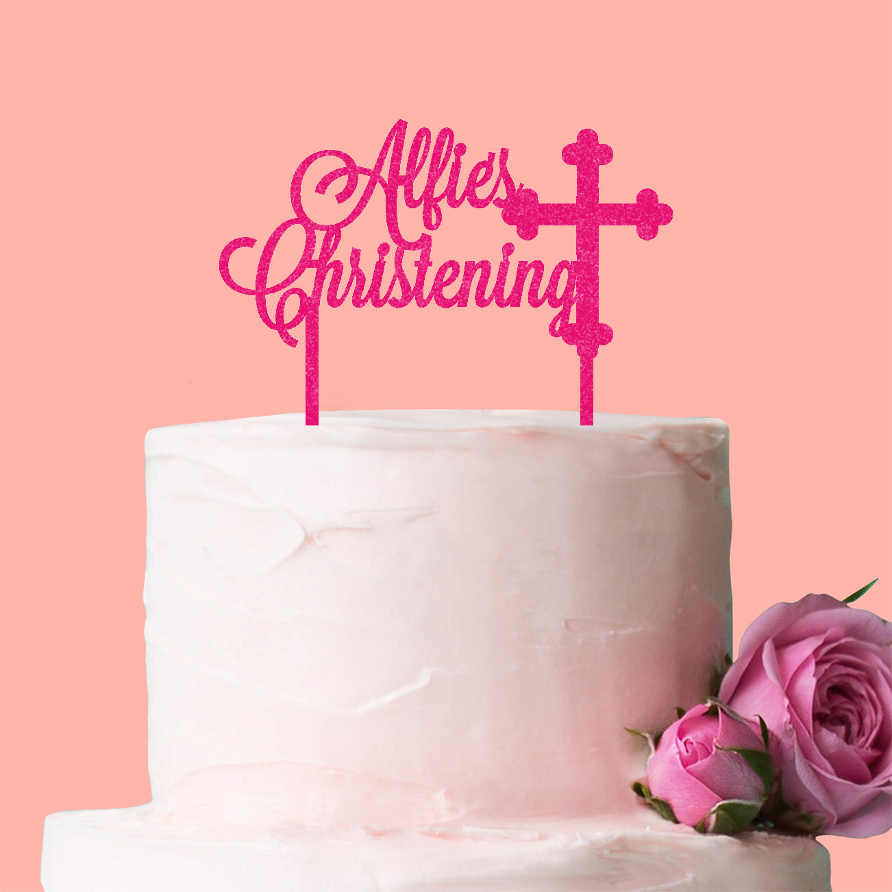 Personalised Christening Cake Topper with Cross - Add your Child's Name