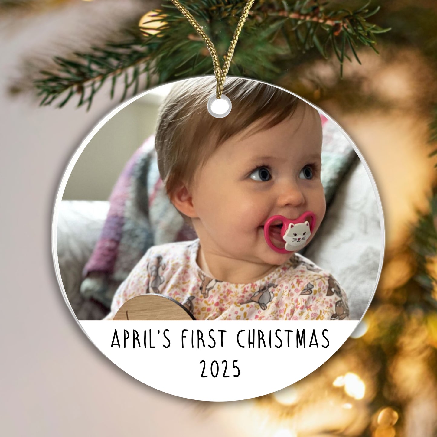 Personalised First Christmas Bauble Baby Photo Ceramic - Add the Year, Your Baby's Name and their photo!