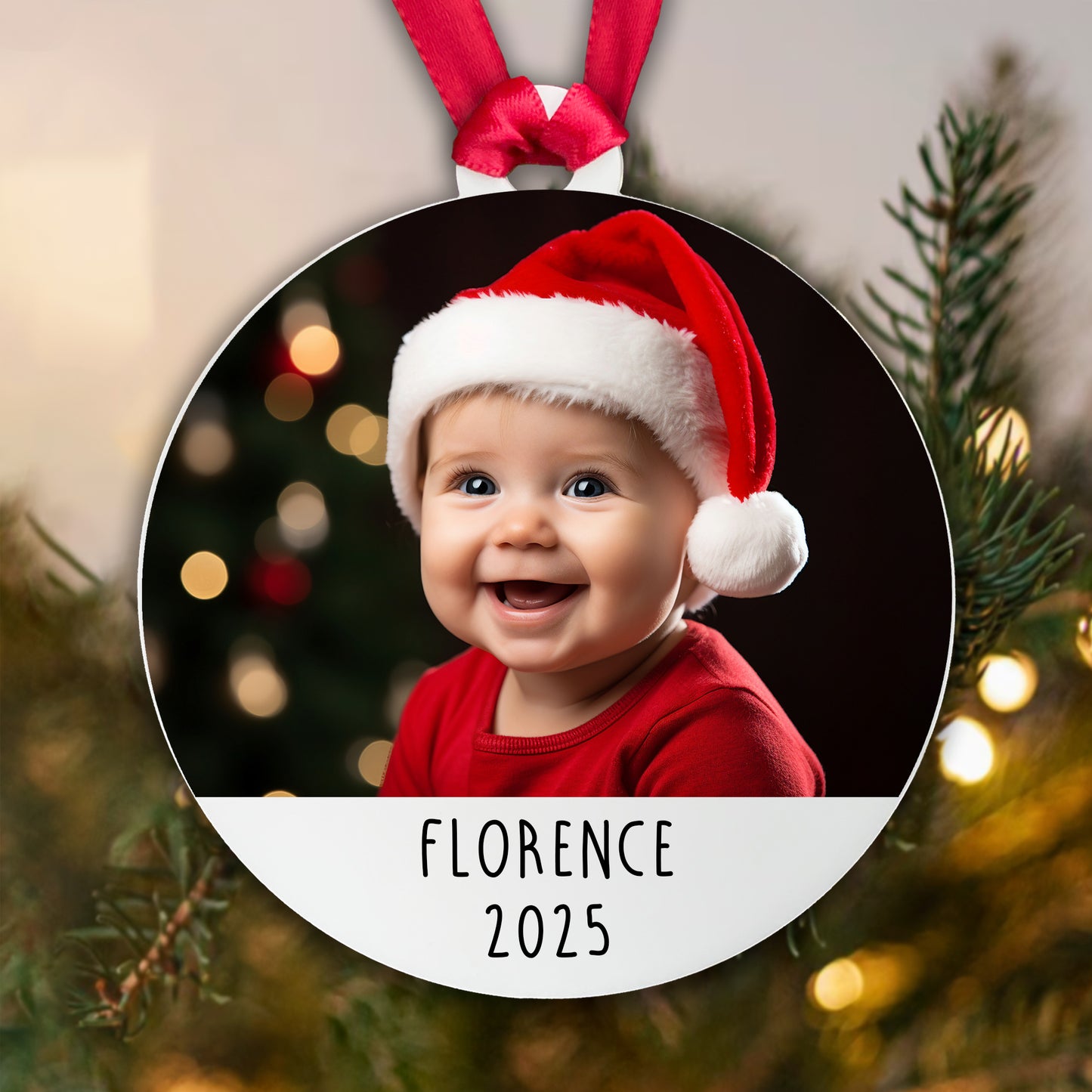 Personalised Baby Photo Acrylic Bauble - Add your baby's Name, Year and Photo!