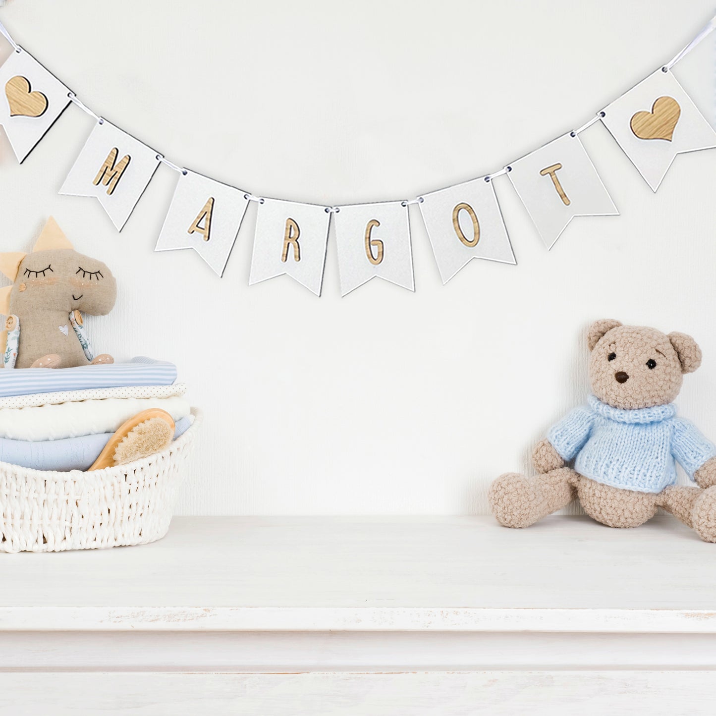 Personalised White Wood Name Bunting - Nursery or Child's Room Decor - Add any Name