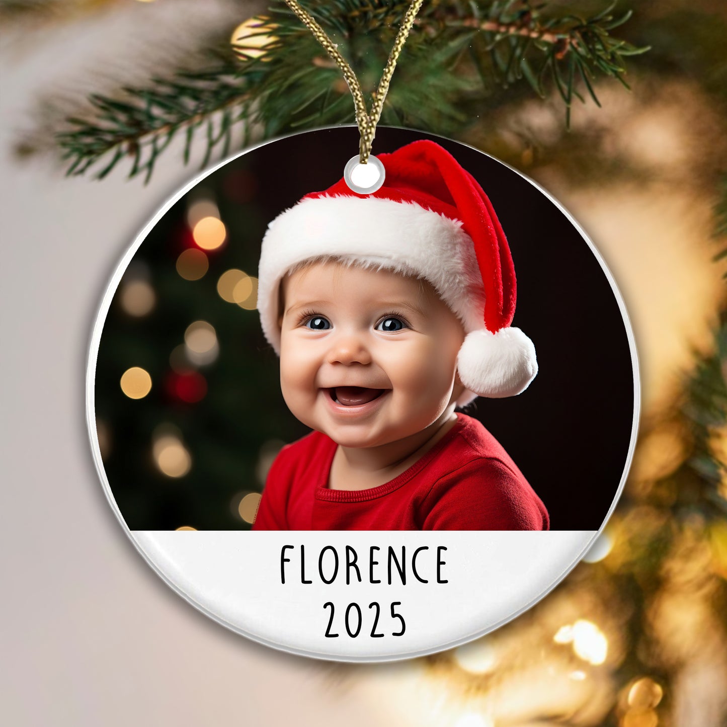 Personalised Christmas Baby Photo Ceramic Bauble - Add your baby's Name, Year and Photo!