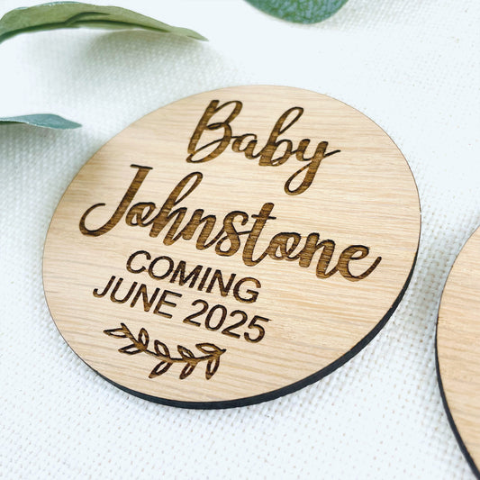 Pregnancy Announcement Baby Surname Wooden Disk Photo Prop