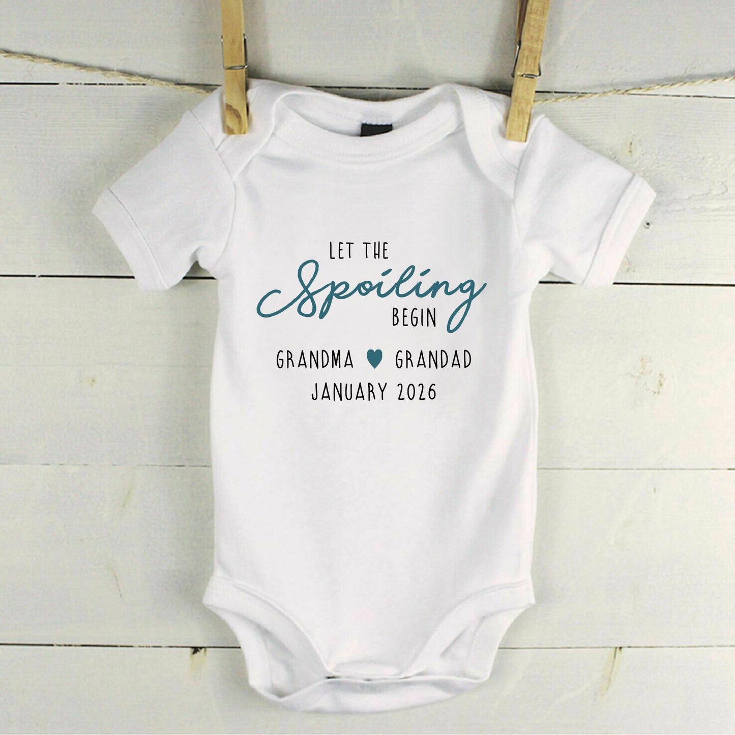 Personalised Let the Spoiling Begin Baby Grow Vest Grandparents
