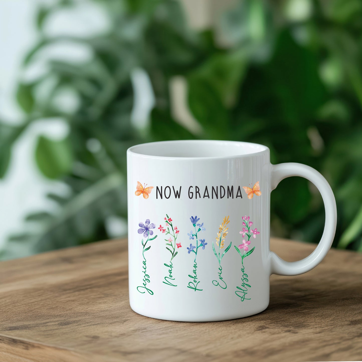Personalised 'First Mum - Now Grandma' Flowers Mug - Mothers Day Gift for Mum and Grandma with Kids Names
