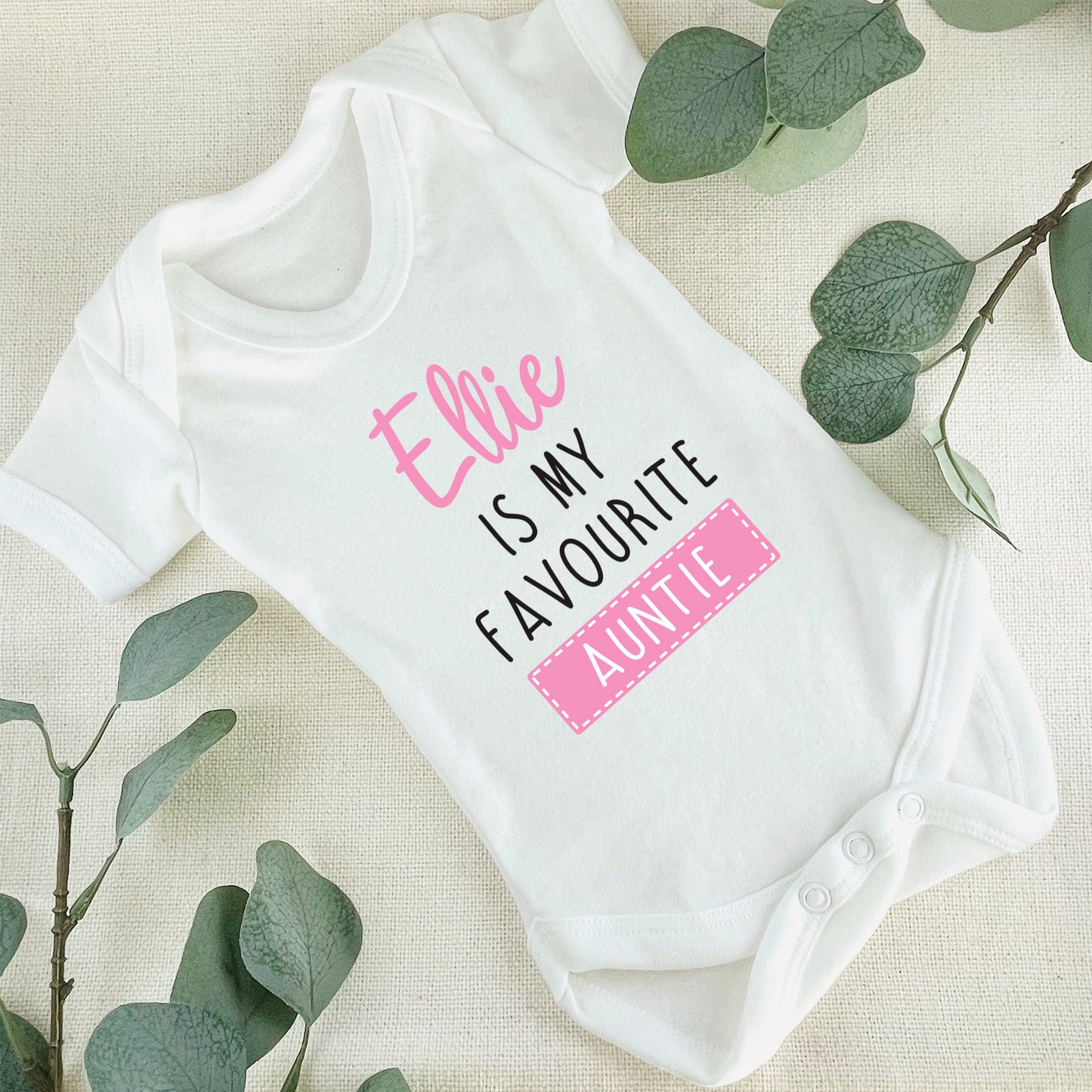 Personalised Favourite Auntie / Uncle Baby Grow Vest - Add any Name - Pink