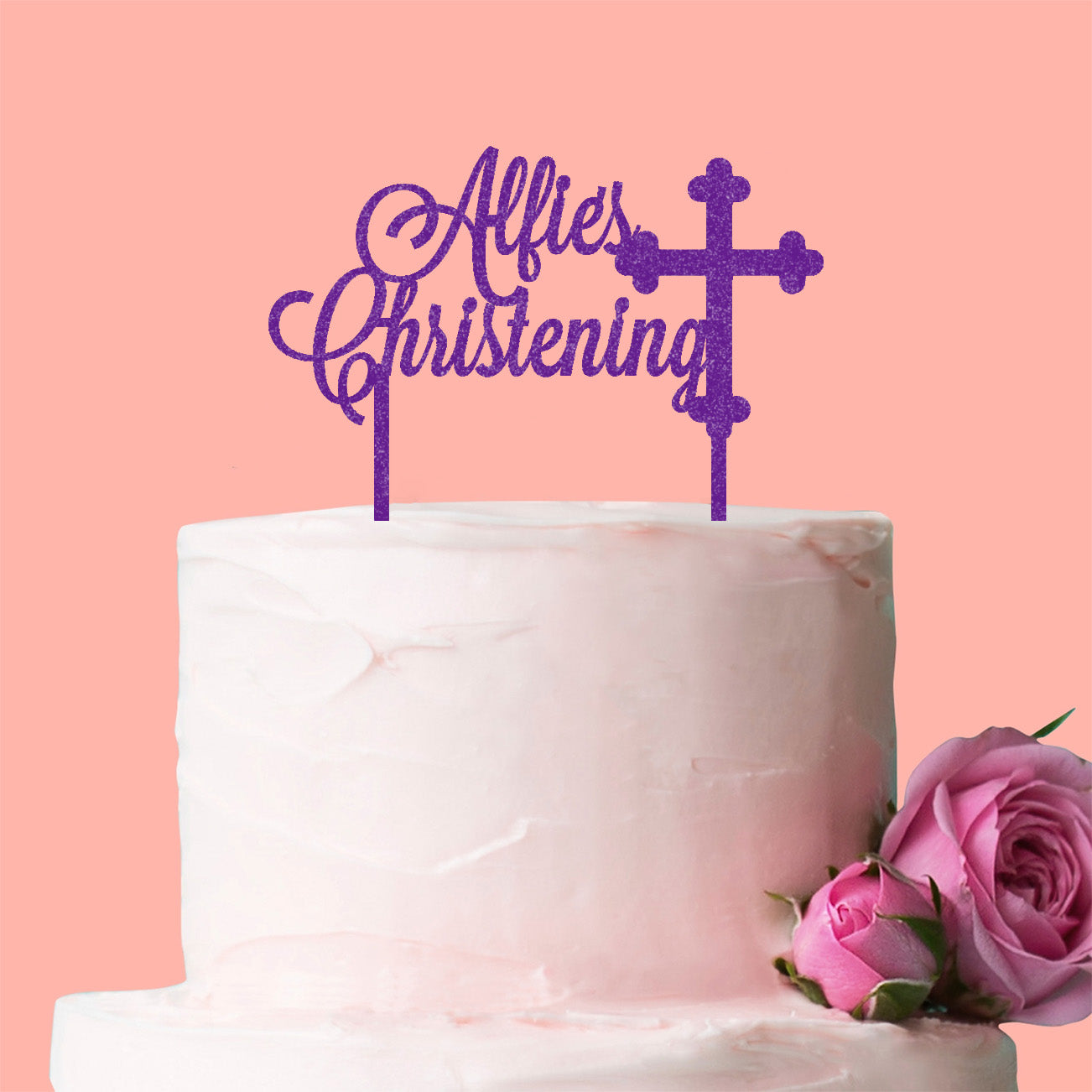 Personalised Christening Cake Topper with Cross - Add your Child's Name