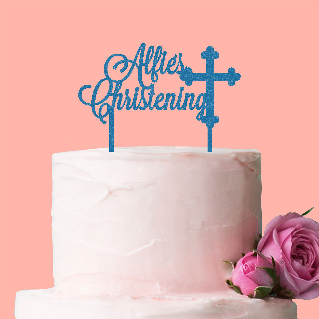 Personalised Christening Cake Topper with Cross - Add your Child's Name