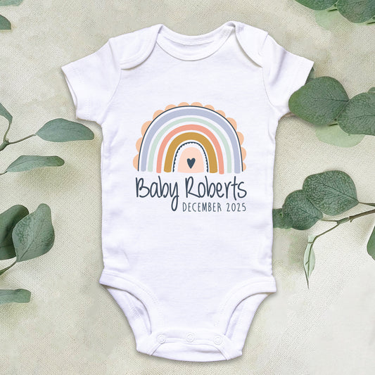 Personalised Surname Baby Grow Vest - Pastel Rainbow - Baby Name - New baby