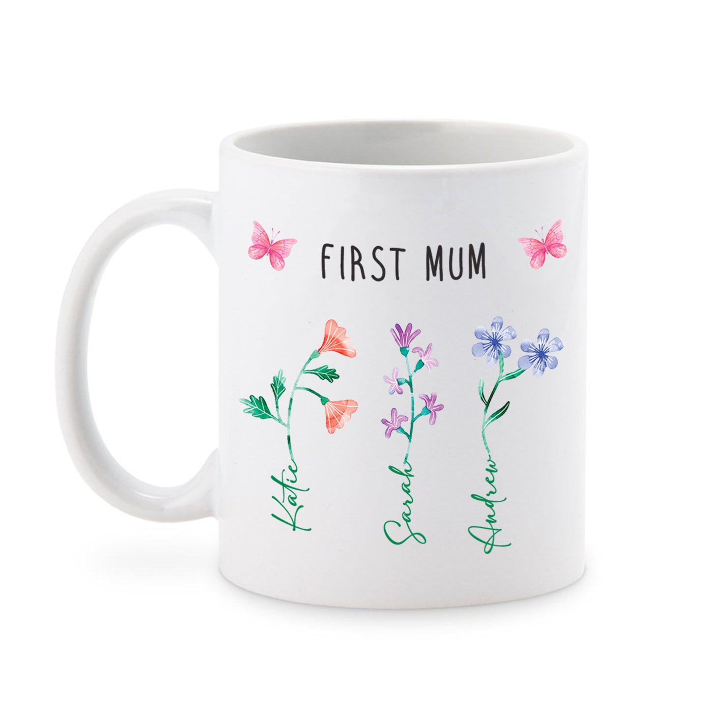 Personalised 'First Mum - Now Grandma' Flowers Mug - Mothers Day Gift for Mum and Grandma with Kids Names