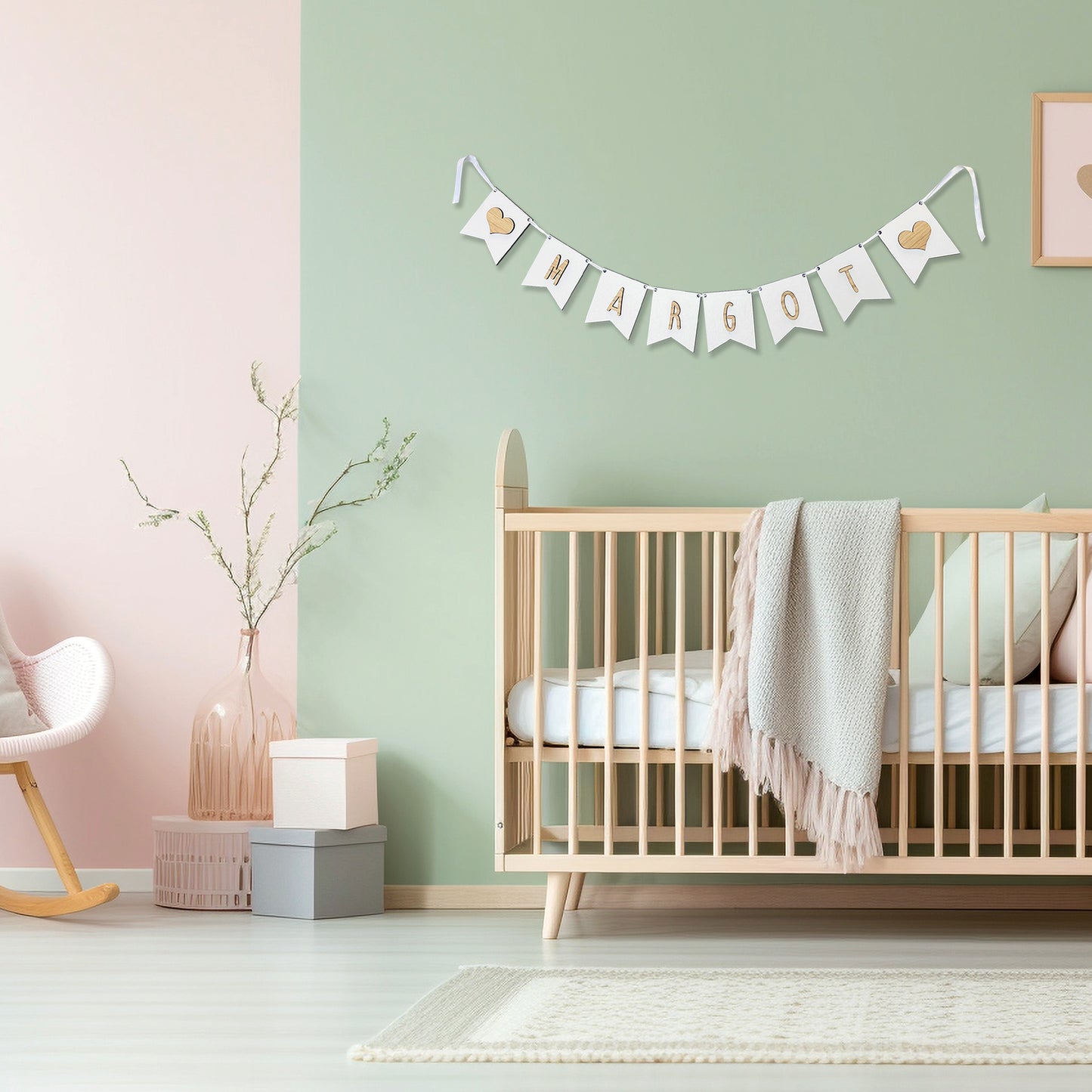 Personalised White Wood Name Bunting - Nursery or Child's Room Decor - Add any Name