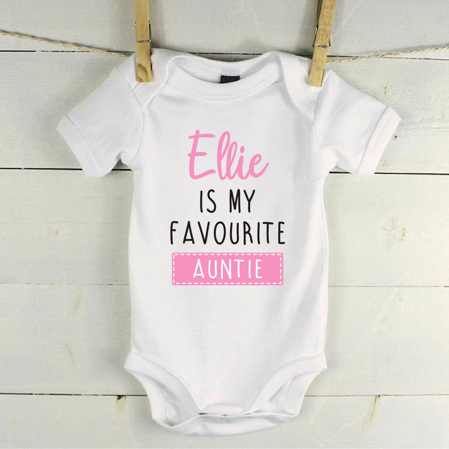 Personalised Favourite Auntie / Uncle Baby Grow Vest - Add any Name - Pink