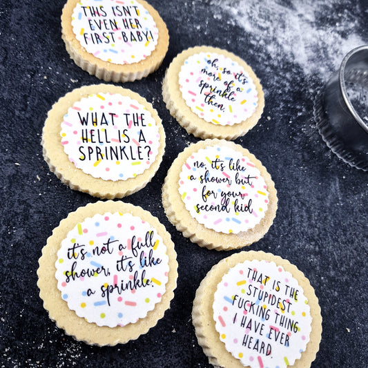 Baby Shower 'This isn't even her first baby!' Sprinkle Cupcake Biscuit Toppers x 13 - Baby Shower Cake - Funny Baby Shower - Mummy Again