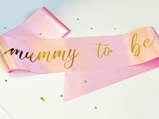 Mummy to Be Baby Shower, Gender Reveal Sash - Baby Pink with Gold Text